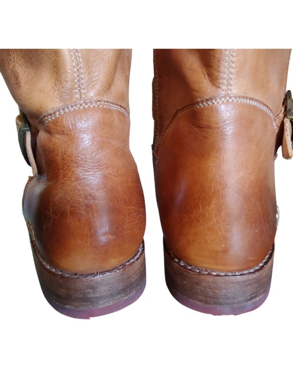 BED STU Gogo Lug Boots Tan Rustic Leather Moto Harness Buckle Boho Western 10 - Picture 10 of 11